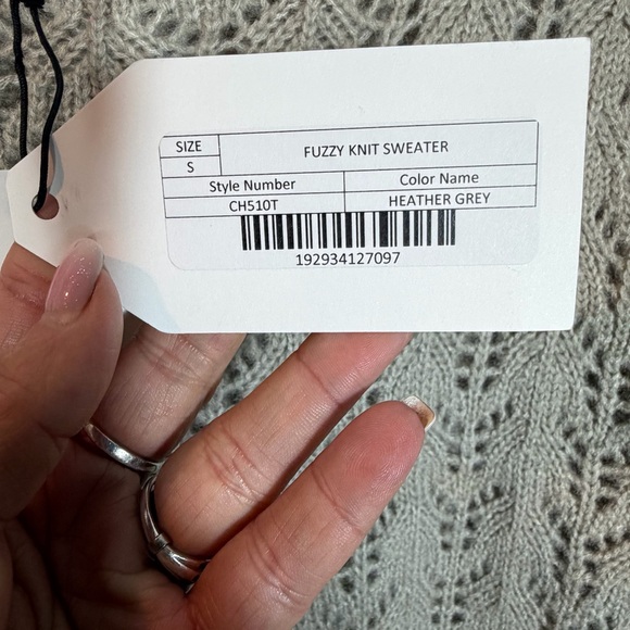 REVOLVE English Factory Eyelet Fuzzy Wool Knit Sweater. Gray. Size Small NWT - Picture 9 of 16